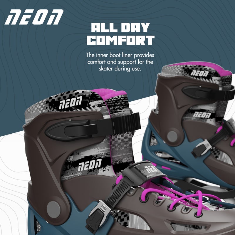 Neon Pro Inline Skates for Kids & Teens – Adjustable Size US 4-7, PU 3x110mm Wheels, Lightweight Aluminum Truck, Heel Brake, AllDay Comfort Inner Liner – Safe, Stylish & Durable – Bronze Pink | NI01P4 - Image 4