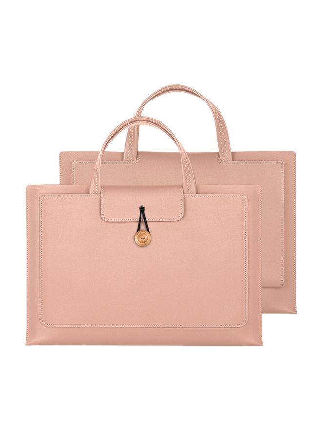 15.4/16 inch Elastic Button Laptop Waterproof PU Handbag(Rose Pink)