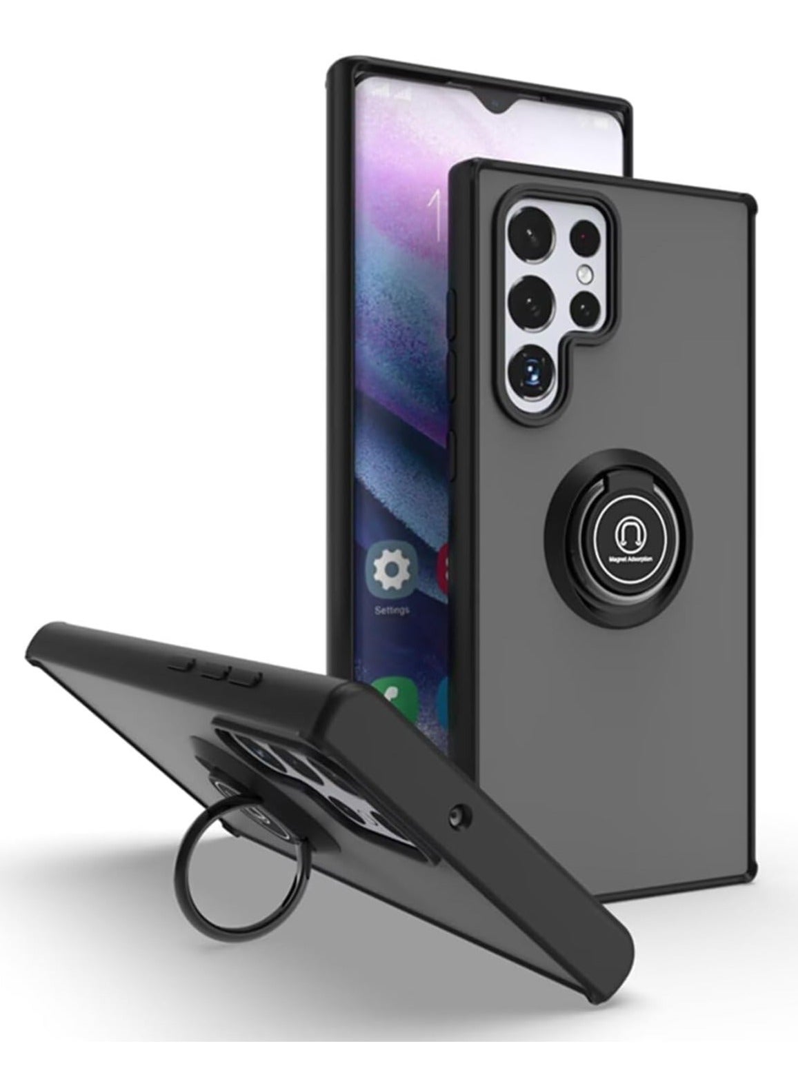 Samsung Galaxy S25 Ultra Rotational Metal Ring Case Cover With Kickstand Shockproof Bumper Matte Finish Case Anti Fingerprint Magnetic Car Mount Cover Samsung Galaxy S25 Ultra