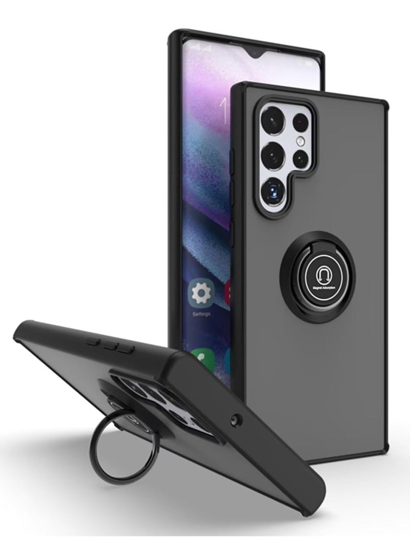 BORTONY Samsung Galaxy S25 Ultra Rotational Metal Ring Case Cover With Kickstand Shockproof Bumper Matte Finish  Case Anti Fingerprint Magnetic Car Mount Cover Samsung Galaxy S25 Ultra - Image 1