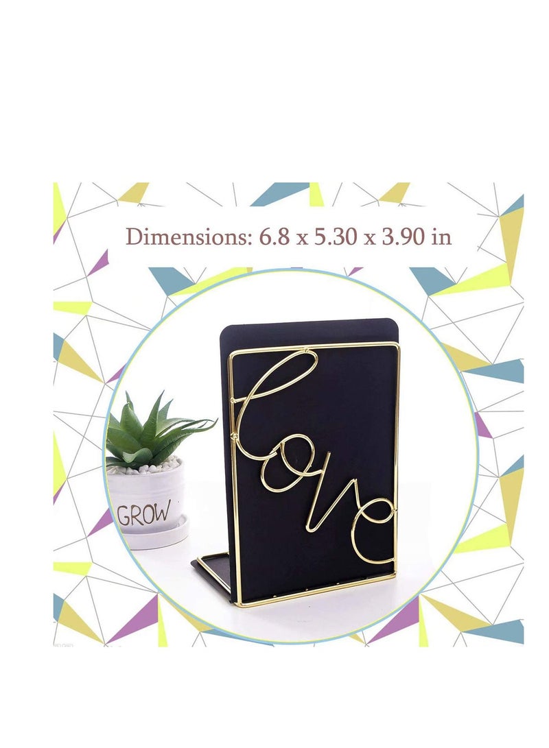 SYOSI Bookends Gold, Decorative Metal Book Ends Supports for Shelves (1 Pair) - Image 2