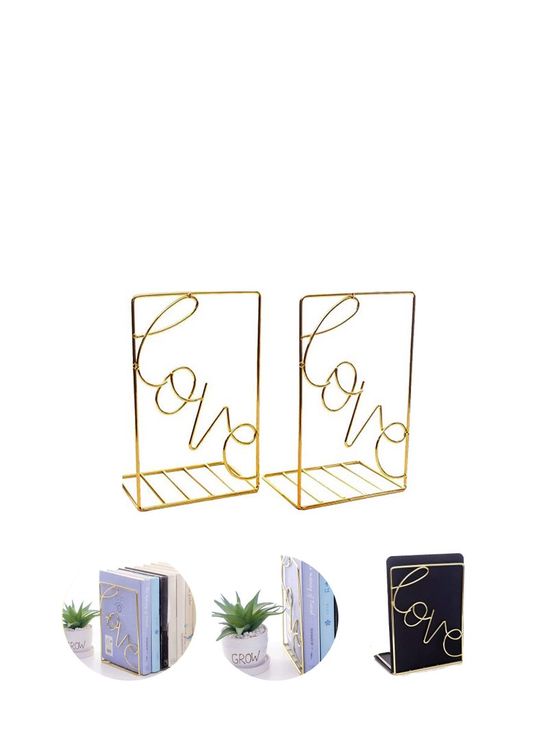 SYOSI Bookends Gold, Decorative Metal Book Ends Supports for Shelves (1 Pair) - Image 3