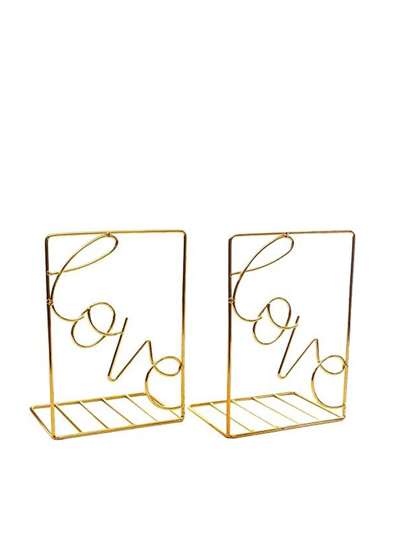 SYOSI Bookends Gold, Decorative Metal Book Ends Supports for Shelves (1 Pair) - Image 1