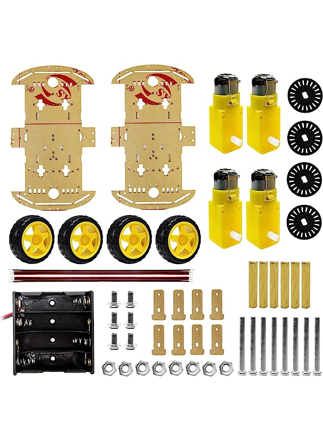 erorex مجموعة هيكل سيارة ذكية روبوت DIY مع مشفر سرعة، 4 عجلات وصندوق بطارية (4 عجلات) - Image 1