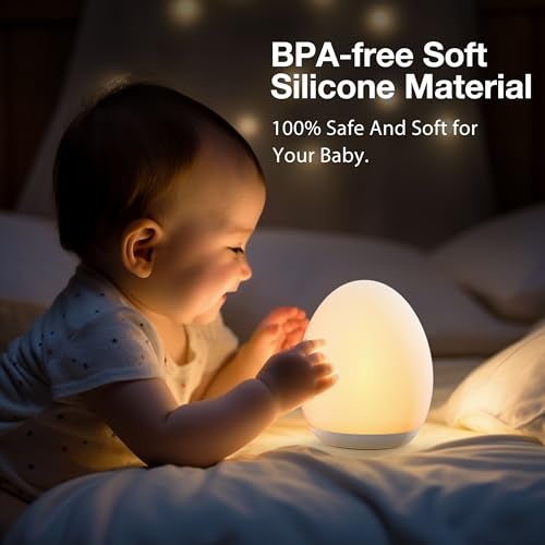 JolyWell Night Light for Kids, Baby Night Light with 7 Colors Changing Mode & Stepless Dimming, Nursery Night Light BPA Free,Rechargeable Egg Night Light for Breastfeeding 1h Timer & Touch Control - Image 4