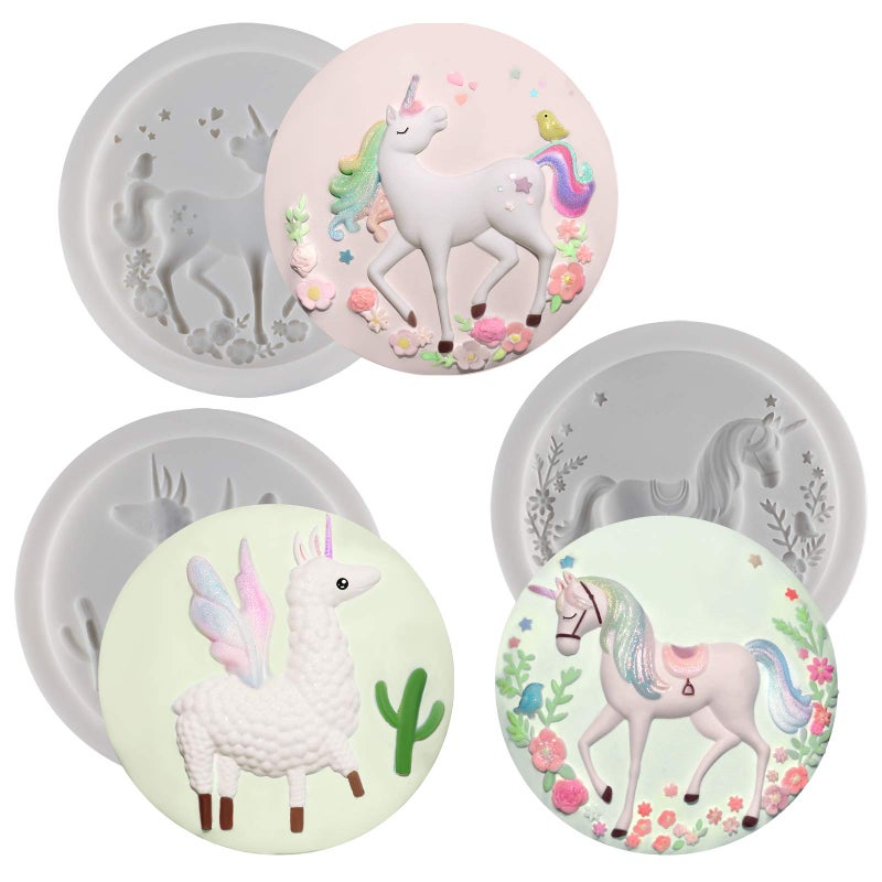 FUNSHOWCASE FUNSHOWCASE Unicorn Llama Fondant Silicone Molds Set Llamacorn Cake Decorating Cupcake Topper Chocolate Epoxy Resin Polymer Clay Art Craft Projects