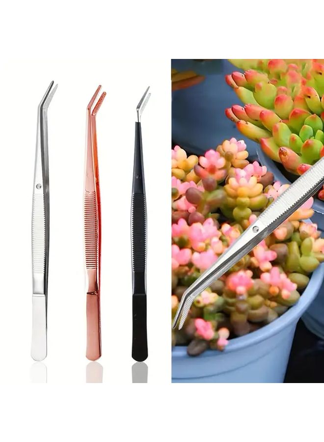 Rose Golden Stainless Steel Tweezers Serrated Tips for Crafts Laboratory Medical Personal Care - Image 1