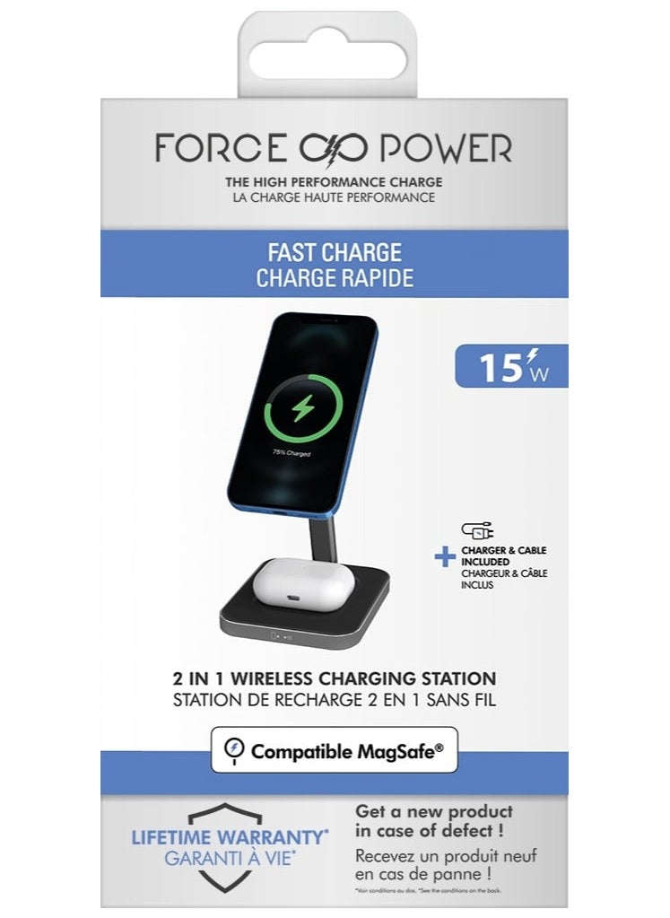 FORCE Force Power 15W MagSafe Compatible with Charger double Wireless Charger Lifetime Warranty Black  - Image 1