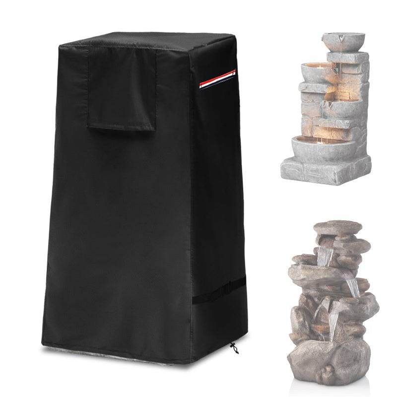 TACOMA Garden Fountain CoverOutdoor Heavy Duty Waterproof Dustproof Winter Cover for Cascading Bowls and Stacked Stones Water Fountain with Zipper and DrawstringBlack184L x 184W x 32H - Image 2