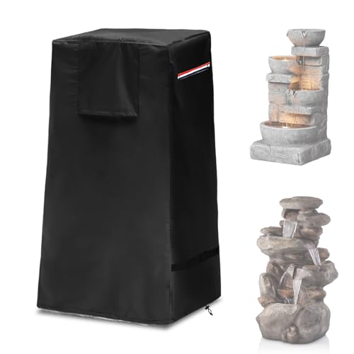TACOMA Garden Fountain CoverOutdoor Heavy Duty Waterproof Dustproof Winter Cover for Cascading Bowls and Stacked Stones Water Fountain with Zipper and DrawstringBlack184L x 184W x 32H - Image 1