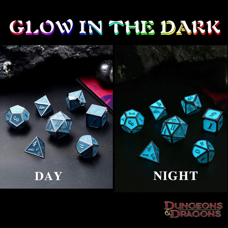 DnDnD Glowing DND Metal Dice Set,Luminous Blue Metal Dice for Role Playing Game Dungeons and Dragons RPGs and Other Table Games - Image 2