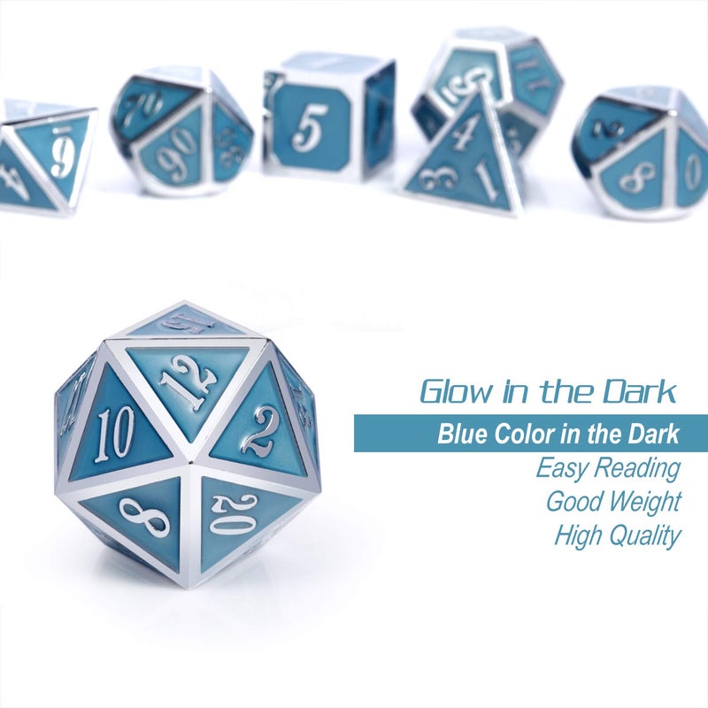 DnDnD Glowing DND Metal Dice Set,Luminous Blue Metal Dice for Role Playing Game Dungeons and Dragons RPGs and Other Table Games - Image 5