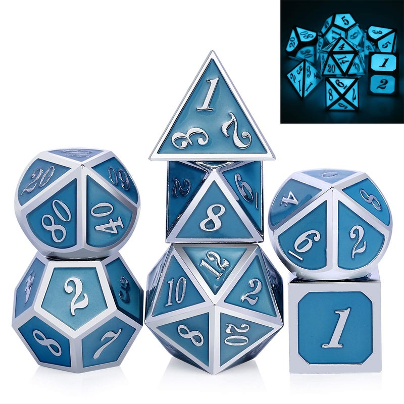 DnDnD Glowing DND Metal Dice Set,Luminous Blue Metal Dice for Role Playing Game Dungeons and Dragons RPGs and Other Table Games - Image 1
