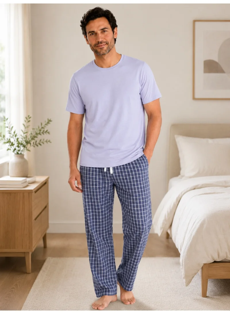 فكتور اند جين Men’s Short Sleeve T-Shirt & Long Pants Pyjama Set – Comfortable Relaxed Fit