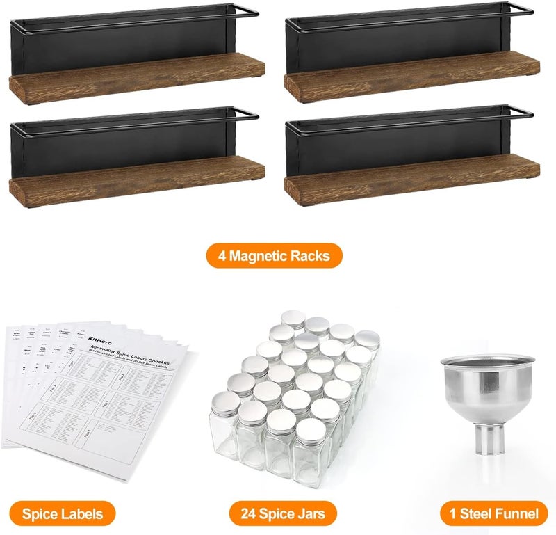 KitHero Magnetic Spice Rack with 24 Jars, 216 Labels, 1 Steel Funnel for Refrigeratorï¼ŒMicrowave Oven - Full Set of Spice Organizer - Image 2