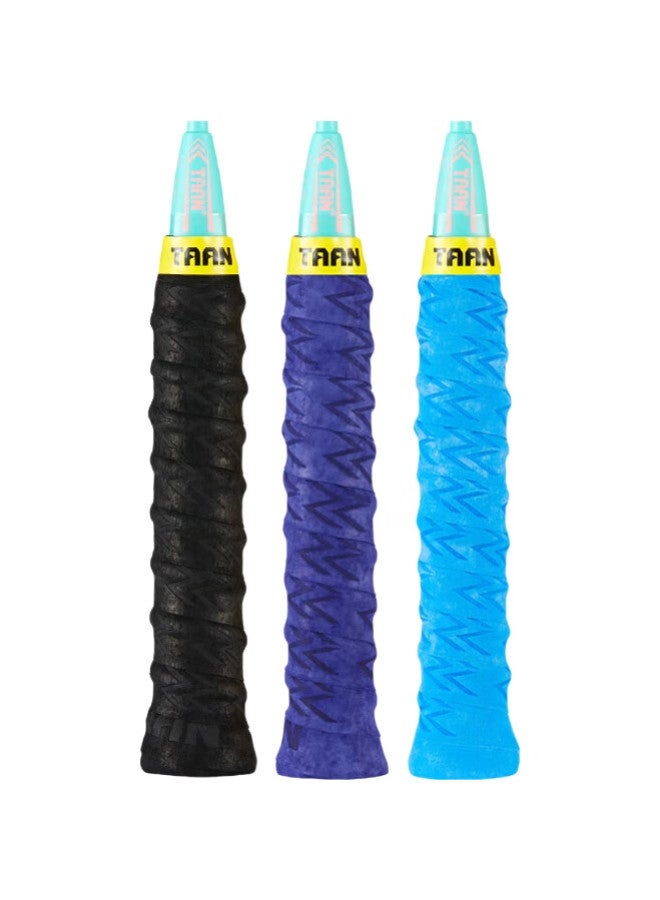Taan Badminton Racket Grip Tape, Spine Frosted Texture, Sweat-Absorbing Handle Tape Twq6, Blue Purple Black, 3-Pack - Image 1