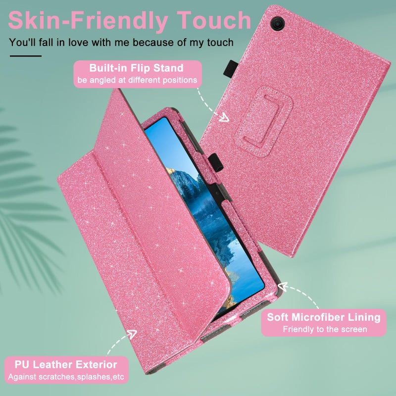 Caweet Case for T-Mobile Revvl Tab 2 Tablet - Premium Leather Folio Protective Stand Cover with Magnetic Closure, Glitter Pink - Image 4