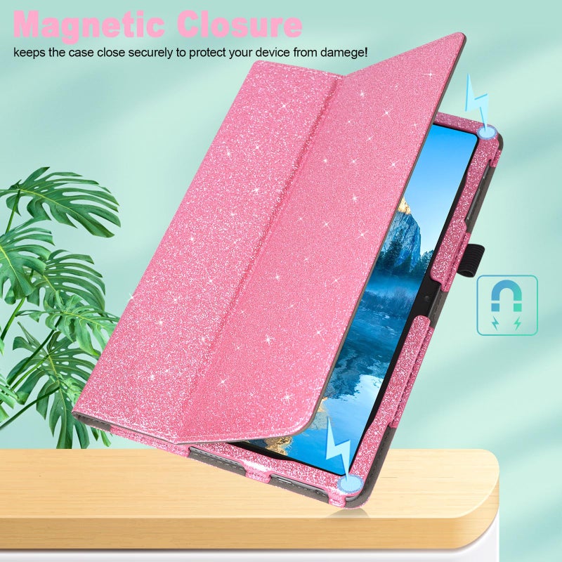 Caweet Case for T-Mobile Revvl Tab 2 Tablet - Premium Leather Folio Protective Stand Cover with Magnetic Closure, Glitter Pink - Image 5