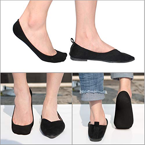 SIXDAYSOX Black No Show Socks Women 4 Pairs Super Invisible Rubber Heel Cotton Socks for Flats Loafer Socks Size 9-11(Black) - Image 4