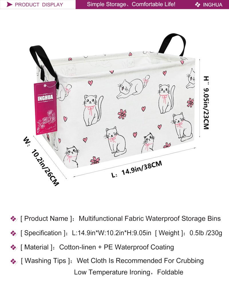 INGHUA Rectangular Storage Basket Fabric Organizer Bin for Toys,Books,Clothes,Gifts,Pets-Perfect for Home,Office,Nursery,Dorm,Shelf(Rec-Love cat ) - Image 2