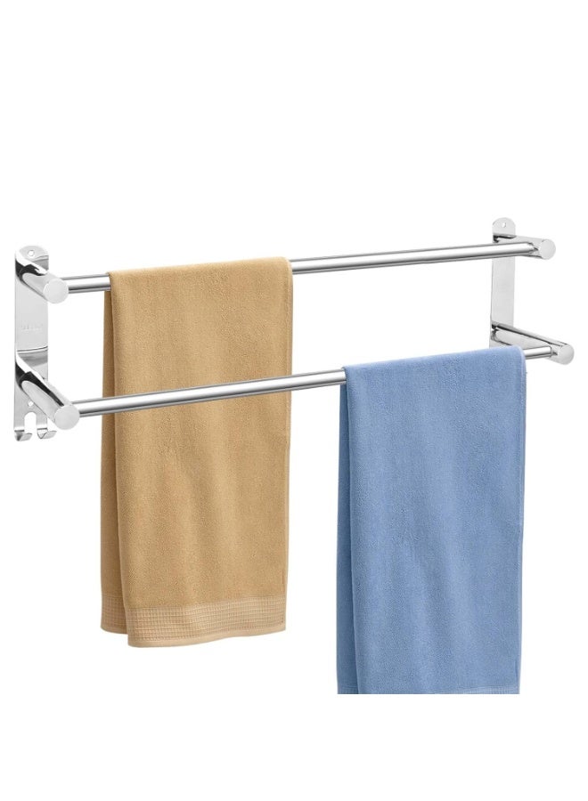 YQbest Towel Rail Self Adhesive 2-Tier Double Towel Holder rack Multi Towel Bar with 2 Hooks SUS304 Stainless Steel Robe & Bath Towel Rails 60CM/23.6inch for Bathroom Organizer Storage - Image 2
