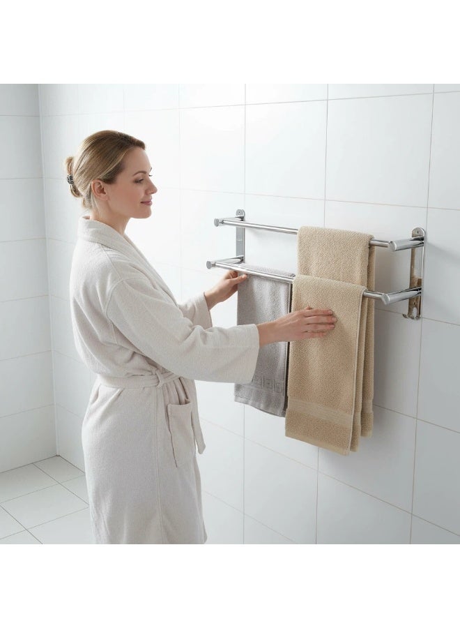 YQbest Towel Rail Self Adhesive 2-Tier Double Towel Holder rack Multi Towel Bar with 2 Hooks SUS304 Stainless Steel Robe & Bath Towel Rails 60CM/23.6inch for Bathroom Organizer Storage - Image 1