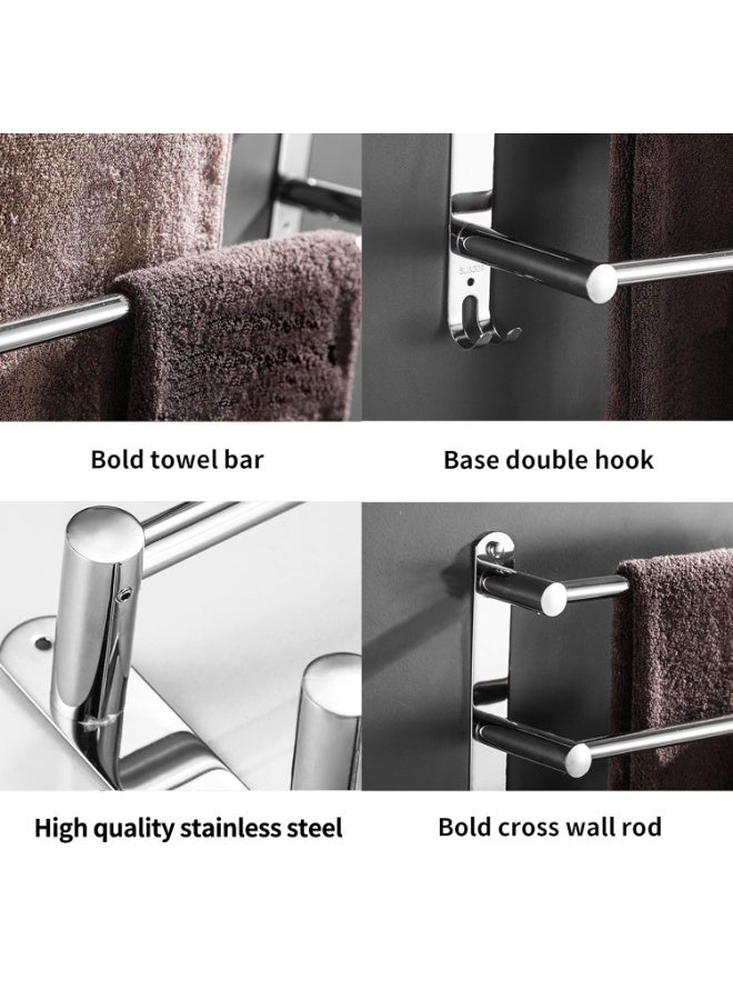 YQbest Towel Rail Self Adhesive 2-Tier Double Towel Holder rack Multi Towel Bar with 2 Hooks SUS304 Stainless Steel Robe & Bath Towel Rails 60CM/23.6inch for Bathroom Organizer Storage - Image 4