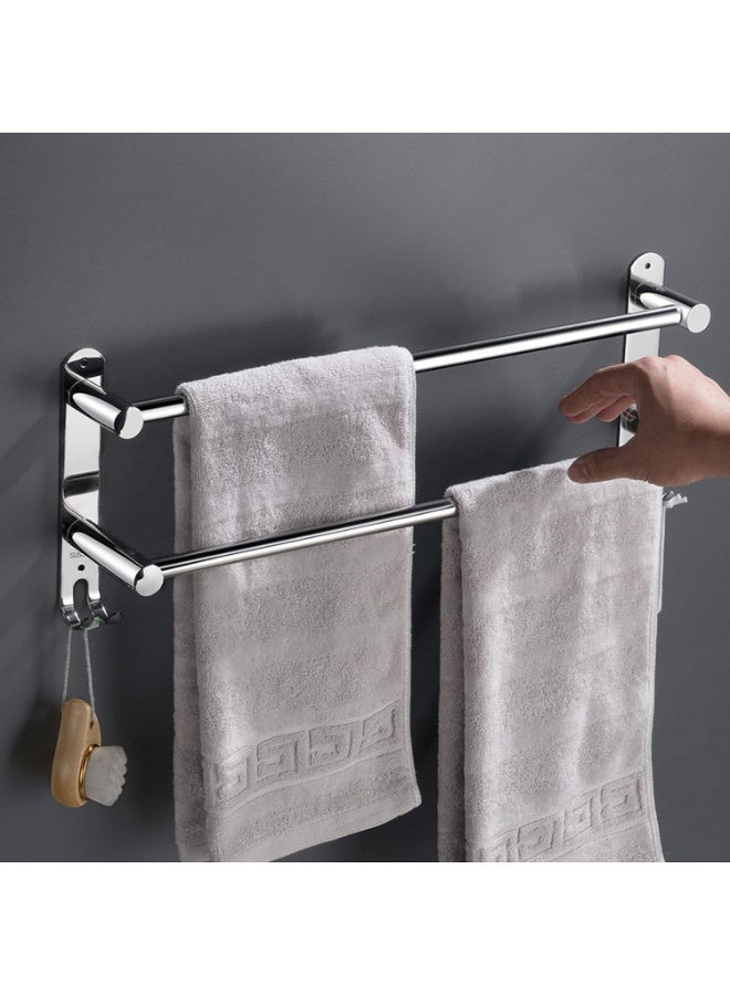YQbest Towel Rail Self Adhesive 2-Tier Double Towel Holder rack Multi Towel Bar with 2 Hooks SUS304 Stainless Steel Robe & Bath Towel Rails 60CM/23.6inch for Bathroom Organizer Storage - Image 3