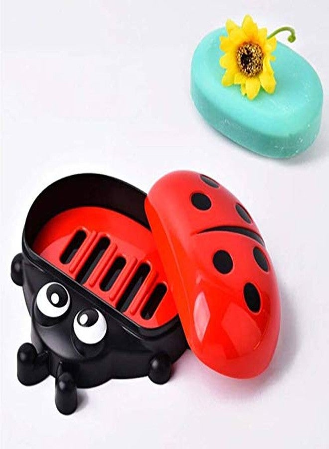 Gugzy Cute Lady Bug Soap Box Holder with Cover Bathroom Storage Shelves Racks Floor Type Kitchen Sponge Drain Holder Accessories Supplies (Red) - Image 3