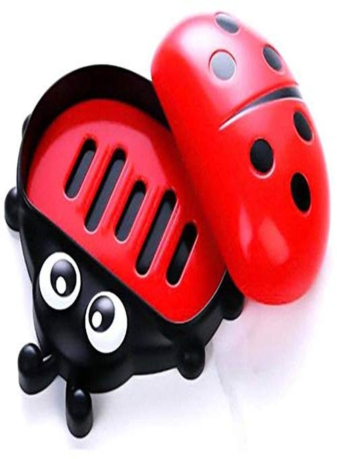 Gugzy Cute Lady Bug Soap Box Holder with Cover Bathroom Storage Shelves Racks Floor Type Kitchen Sponge Drain Holder Accessories Supplies (Red) - Image 1