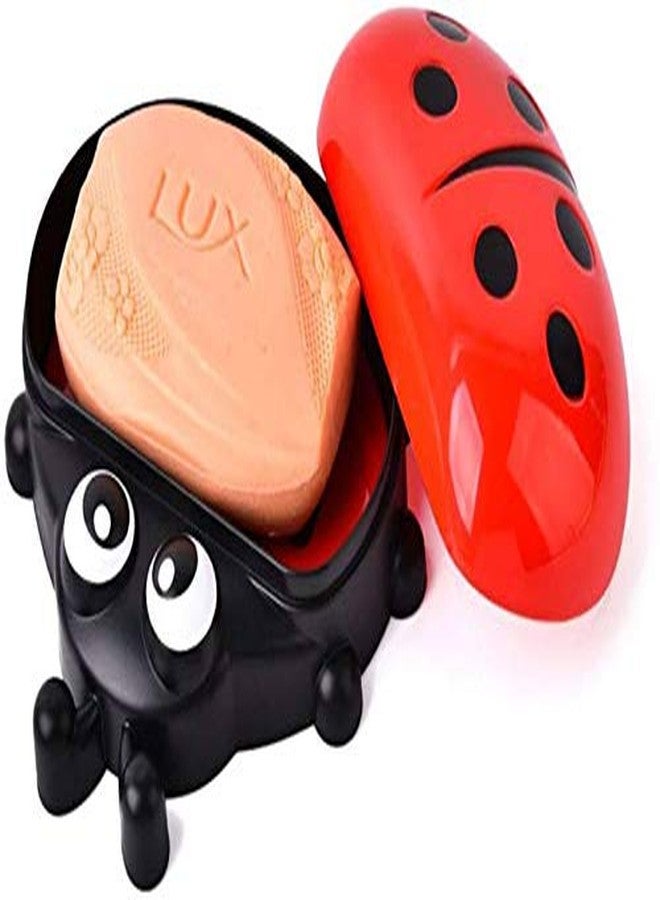 Gugzy Cute Lady Bug Soap Box Holder with Cover Bathroom Storage Shelves Racks Floor Type Kitchen Sponge Drain Holder Accessories Supplies (Red) - Image 5