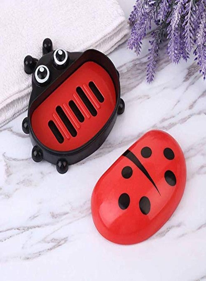 Gugzy Cute Lady Bug Soap Box Holder with Cover Bathroom Storage Shelves Racks Floor Type Kitchen Sponge Drain Holder Accessories Supplies (Red) - Image 4