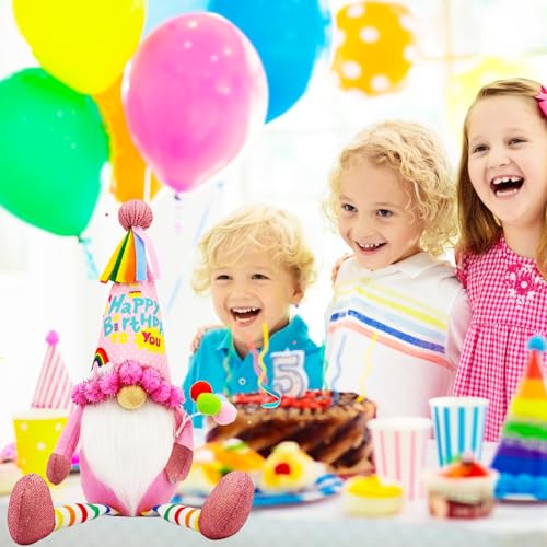 Gwindrise Birthday Gnome Plush Pink, Birthday Gifts for Women, Happy Birthday Gnomes Gifts for Mom Sisters Daughter Girls Kids Best Friend Her, Large Birthday Gnome Party Tiered Tray Table Decor - Image 3