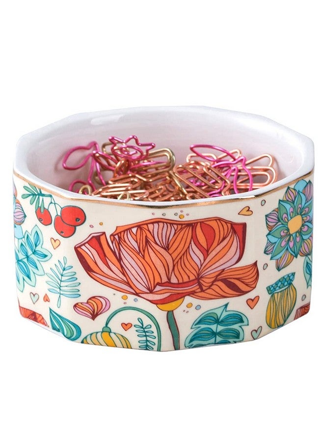 YOSCO Ceramic Paper Clip Holder Paper Clip Dispenser Organizer For Desk Cute Office Binder Clip Holder Bobby Pin And Hair Clip Holder (01-Flower) - Image 1
