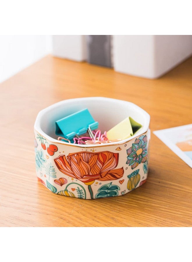 YOSCO Ceramic Paper Clip Holder Paper Clip Dispenser Organizer For Desk Cute Office Binder Clip Holder Bobby Pin And Hair Clip Holder (01-Flower) - Image 3