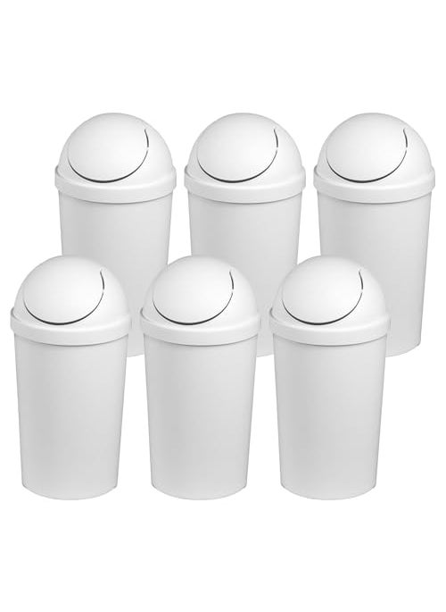 Sterilite Sterilite 3 Gallon Round SwingTop Wastebasket with Lid Small Plastic Trash Can for the Bathroom Bedroom Dorm or Home Office White 6Pack 