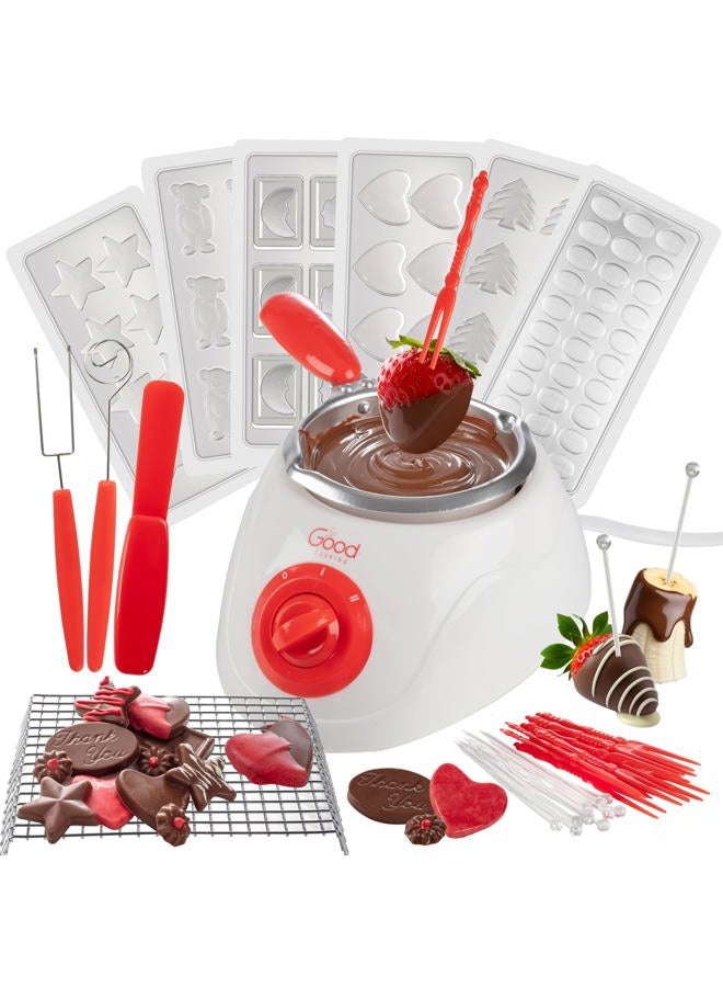 Good Cooking Electric Chocolate Melting Pot Set - Candy Making or Cheese Fondue Fountain Kit w 30+ Accessories- 7 Chocolate Mold Trays & Dipping Forks, Recipe Book- Appetizers, Desserts- Easter & Mother's Day Gift - Image 1