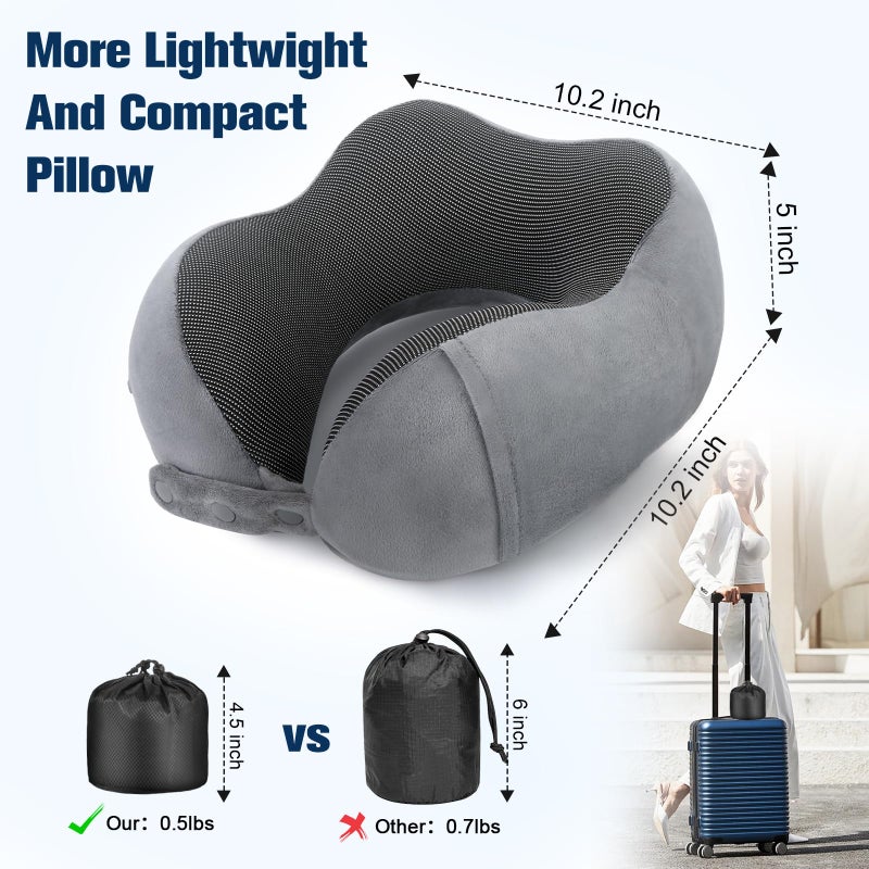 Cirorld Neck Pillow for Traveling, Travel Pillows for Airplanes,100% Pure Memory Foam Travel Neck Pillow, Adjustable Flight Pillow, Portable Plane Accessories with Eye Mask, Earplugs, Carry Bag - Image 3