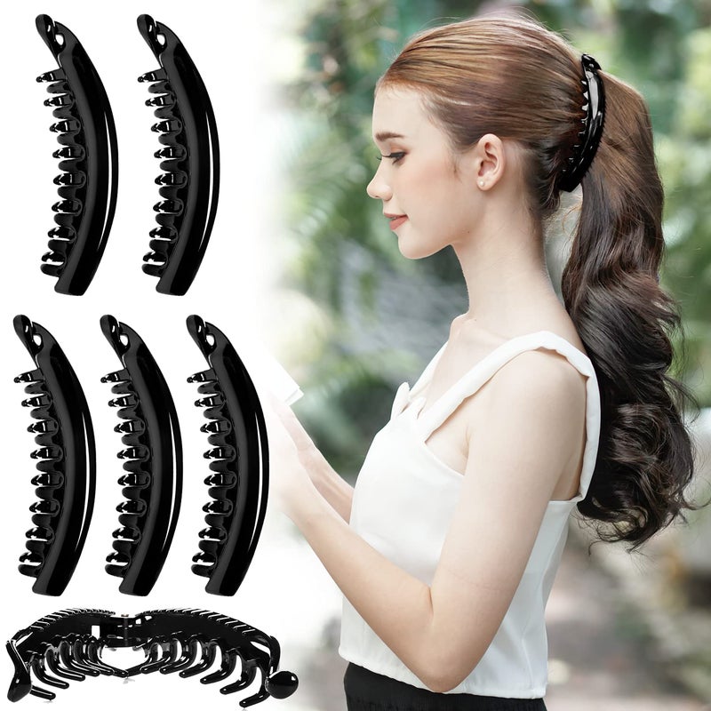 RC ROCHE ORNAMENT RC ROCHE 6 Pcs Large Banana Hair Clips Claws for Women Thick Curly Ponytail Holder Maker Big Comb No Crease Strong Hold Styling Clasp, Large Black - Image 1