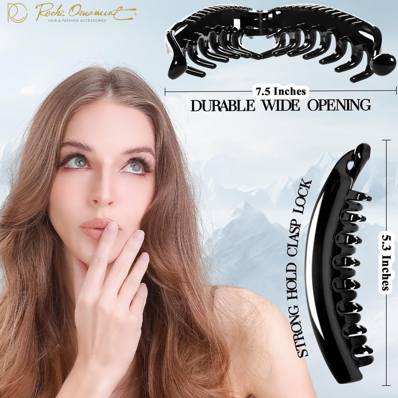 RC ROCHE ORNAMENT RC ROCHE 6 Pcs Large Banana Hair Clips Claws for Women Thick Curly Ponytail Holder Maker Big Comb No Crease Strong Hold Styling Clasp, Large Black - Image 2