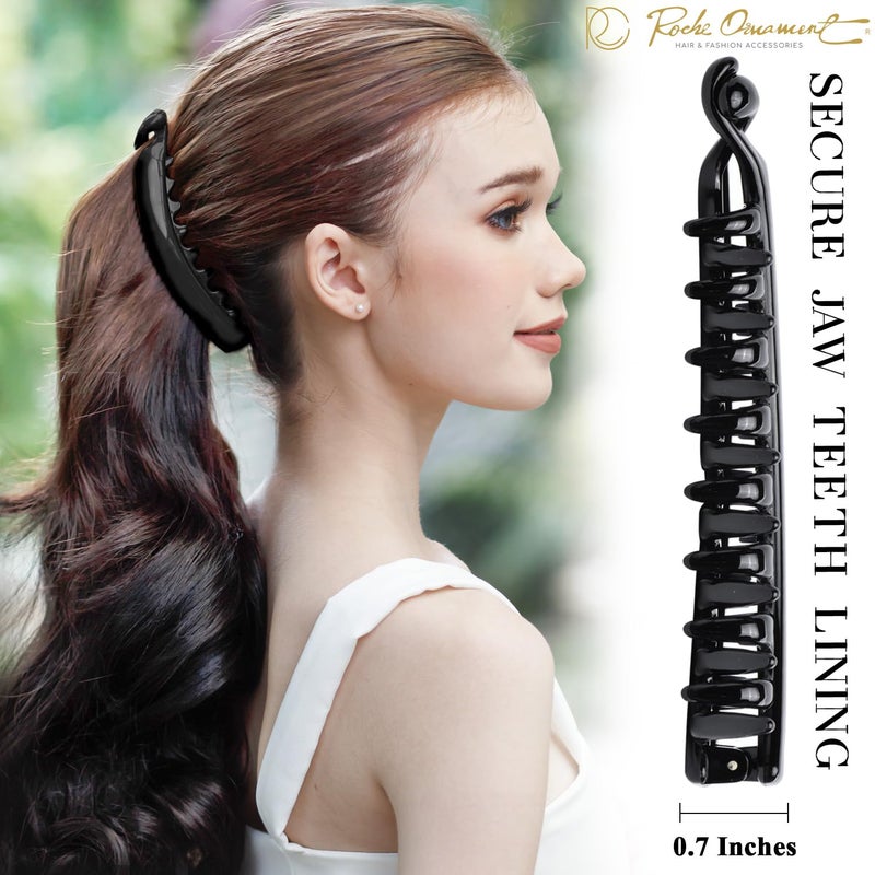 RC ROCHE ORNAMENT RC ROCHE 6 Pcs Large Banana Hair Clips Claws for Women Thick Curly Ponytail Holder Maker Big Comb No Crease Strong Hold Styling Clasp, Large Black - Image 4