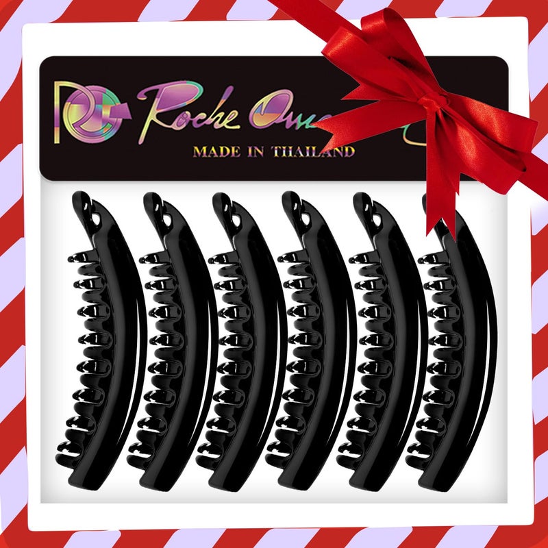 RC ROCHE ORNAMENT RC ROCHE 6 Pcs Large Banana Hair Clips Claws for Women Thick Curly Ponytail Holder Maker Big Comb No Crease Strong Hold Styling Clasp, Large Black - Image 5
