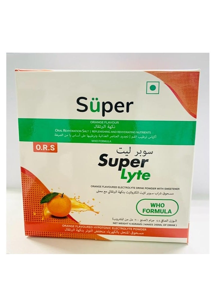 SUPER LYTE Replenishing Rehydrating Orange Flavored Electrolyte Drink Powder with Sweetener 4.4 gram 