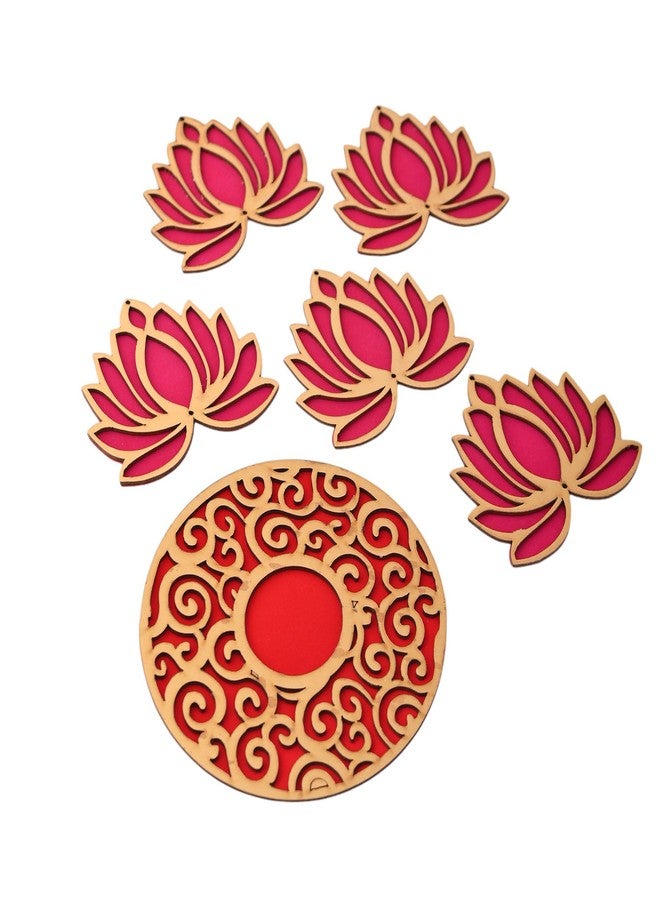 CRAFTAM Decorative MDF Cutting Lotus Tea Light Candle Holder Set for Home Décor | Diwali Decoration, Pooja, Festive Lighting & Gift Item - Set of 6 - Image 2