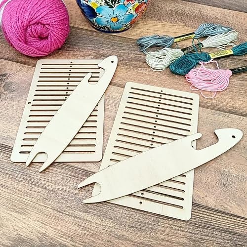 Cliths Wooden Weaving Loom Kit for DIY Craft Includes Rectangle Looms Shuttles Embroidery Yarn Loom Set for Beginners - Image 3