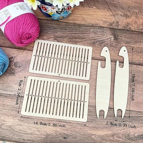 Cliths Wooden Weaving Loom Kit for DIY Craft Includes Rectangle Looms Shuttles Embroidery Yarn Loom Set for Beginners - Image 2