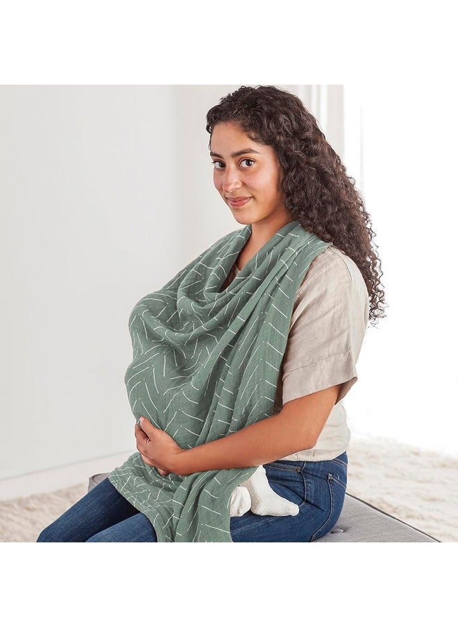 Itzy Ritzy - Breastfeeding Boss Multi-Use Cover - A Nursing Cover, Swaddle, Car Seat Cover, Tummy Time Mat & Burp Cloth All In One - Made Of Soft Muslin Fabric & Measures 47” X 47” (Sage Mudcloth) - Image 1