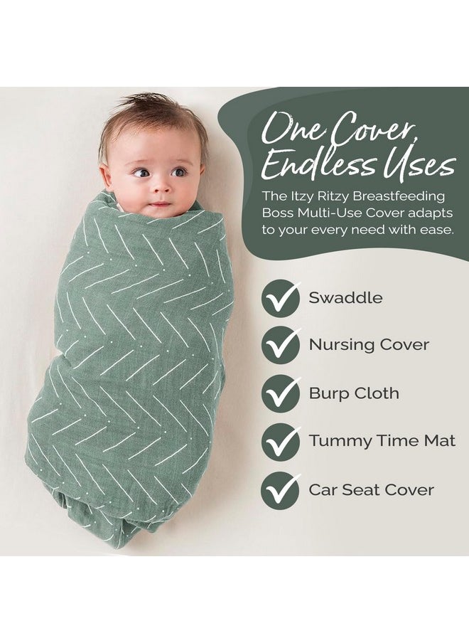 Itzy Ritzy - Breastfeeding Boss Multi-Use Cover - A Nursing Cover, Swaddle, Car Seat Cover, Tummy Time Mat & Burp Cloth All In One - Made Of Soft Muslin Fabric & Measures 47” X 47” (Sage Mudcloth) - Image 1