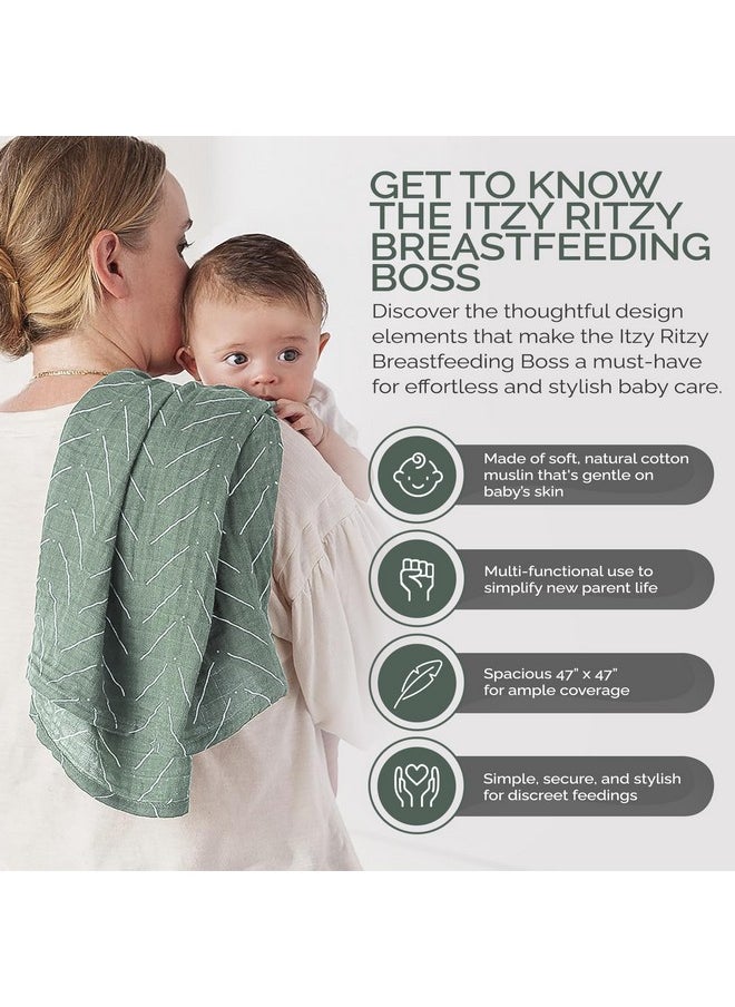 Itzy Ritzy - Breastfeeding Boss Multi-Use Cover - A Nursing Cover, Swaddle, Car Seat Cover, Tummy Time Mat & Burp Cloth All In One - Made Of Soft Muslin Fabric & Measures 47” X 47” (Sage Mudcloth) - Image 1