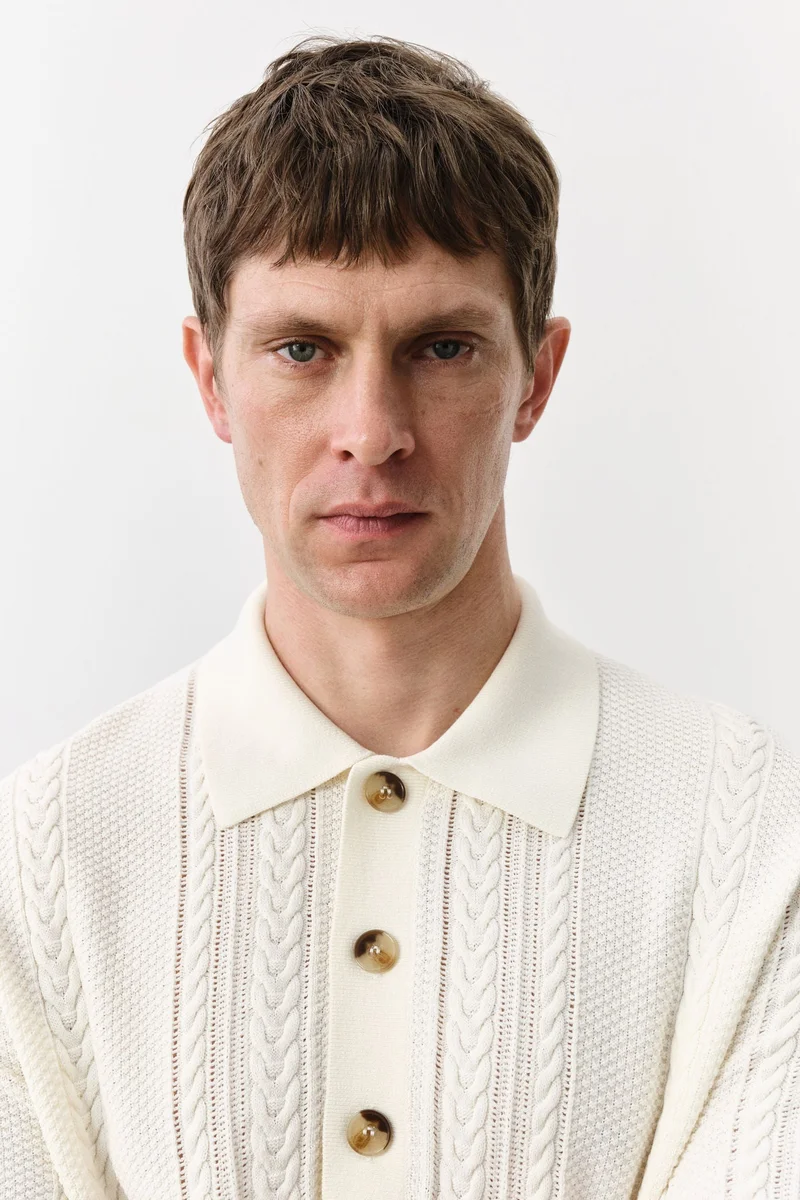 H&M Regular Fit Cable-knit polo shirt